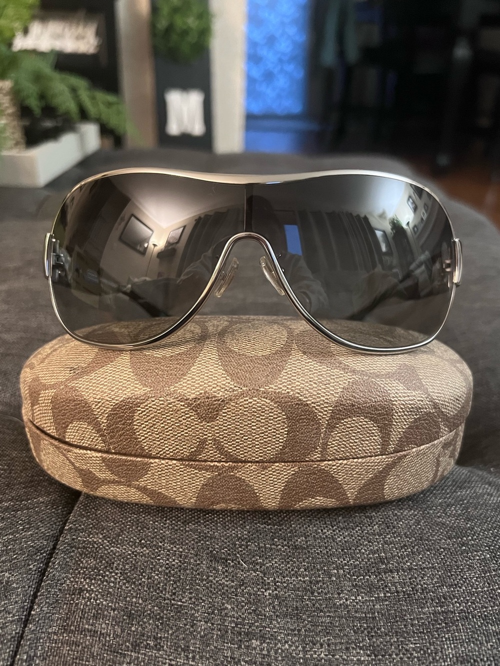 Coach Women's Silver Shield Sunglasses with Gray Smoke Lenses